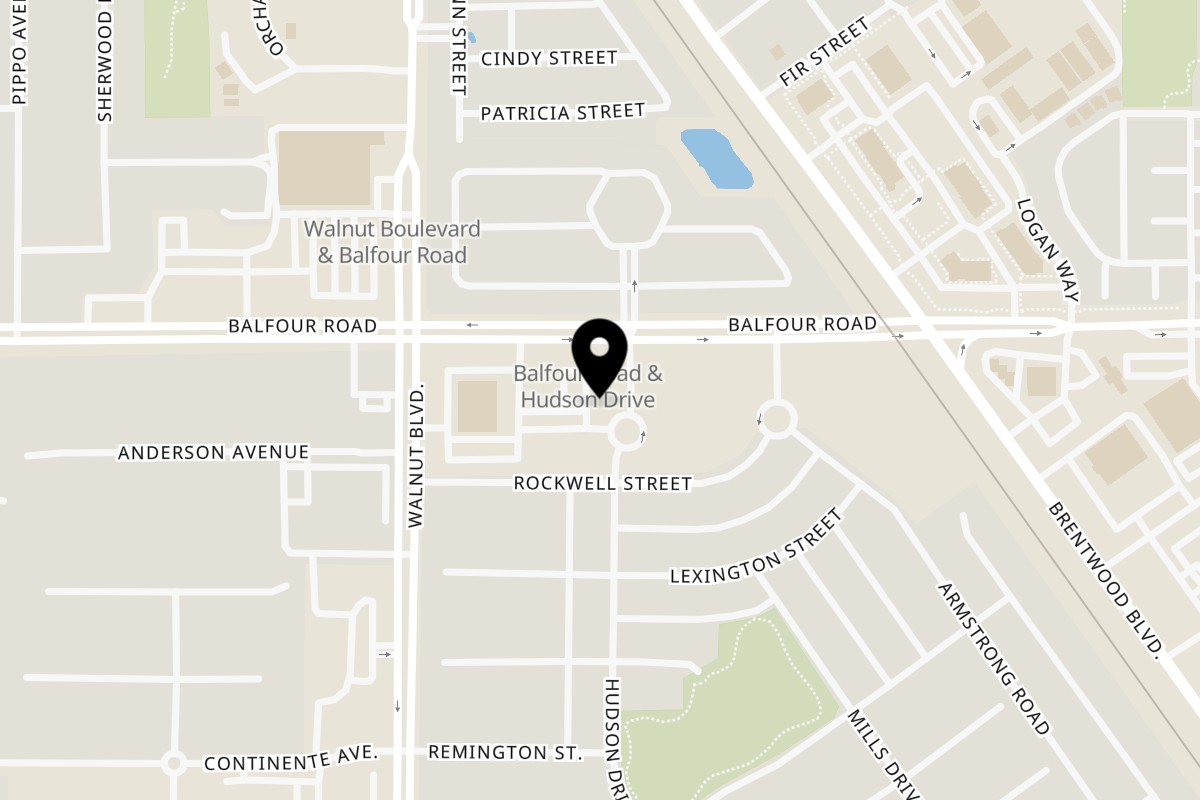 Map showing the location of Ameci Pizza Kitchen Brentwood on 4550 Balfour Rd e in Brentwood
